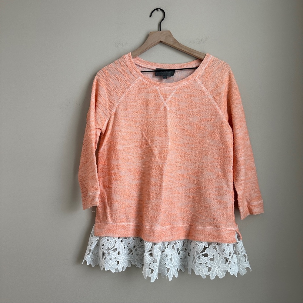 Anthropologie Sundays in Brooklyn Lace Hem Sweater Women’s XL Peach Pullover